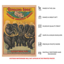 Load image into Gallery viewer, Digitally Restored and Enhanced 1899 Ringling Bros Circus Poster - Elephant Brass Band Tuba Players - Gilded Age Entertainment - Archival Print
