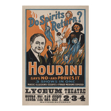 Load image into Gallery viewer, Digitally Restored and Enhanced 1909 Houdini Do Spirits Return Escape Artist Magic Poster - Victorian Era Magician - Entertainment History Art - Archival Reproduction
