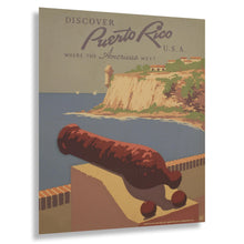 Load image into Gallery viewer, Digitally Restored and Enhanced 1940 Discover Puerto Rico USA Travel Poster - Caribbean Tourism Promotion - Tropical Destination Art - Archival Reproduction
