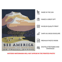 Cargar imagen en el visor de la galería, Digitally Restored and Enhanced 1936 Montana Mountains Tipi See America WPA Federal Art Project Travel Poster - Depression Era Art Deco - Archival Reproduction
