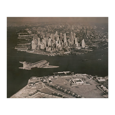 Digitally Restored and Enhanced 1939 American Airlines Photo Print - Vintage Aerial View of Lower Manhattan with American Airlines Plane Poster Wall Art