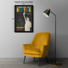 Load image into Gallery viewer, Digitally Restored and Enhanced 1950 New York Northwest Airlines Travel Poster - Statue of Liberty Skyline - Mid-Century Domestic Aviation - Archival Print
