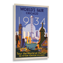 Load image into Gallery viewer, Digitally Restored and Enhanced 1934 Chicago Worlds Fair Foreign Villages Art Deco Poster - International Exposition History - Archival Reproduction
