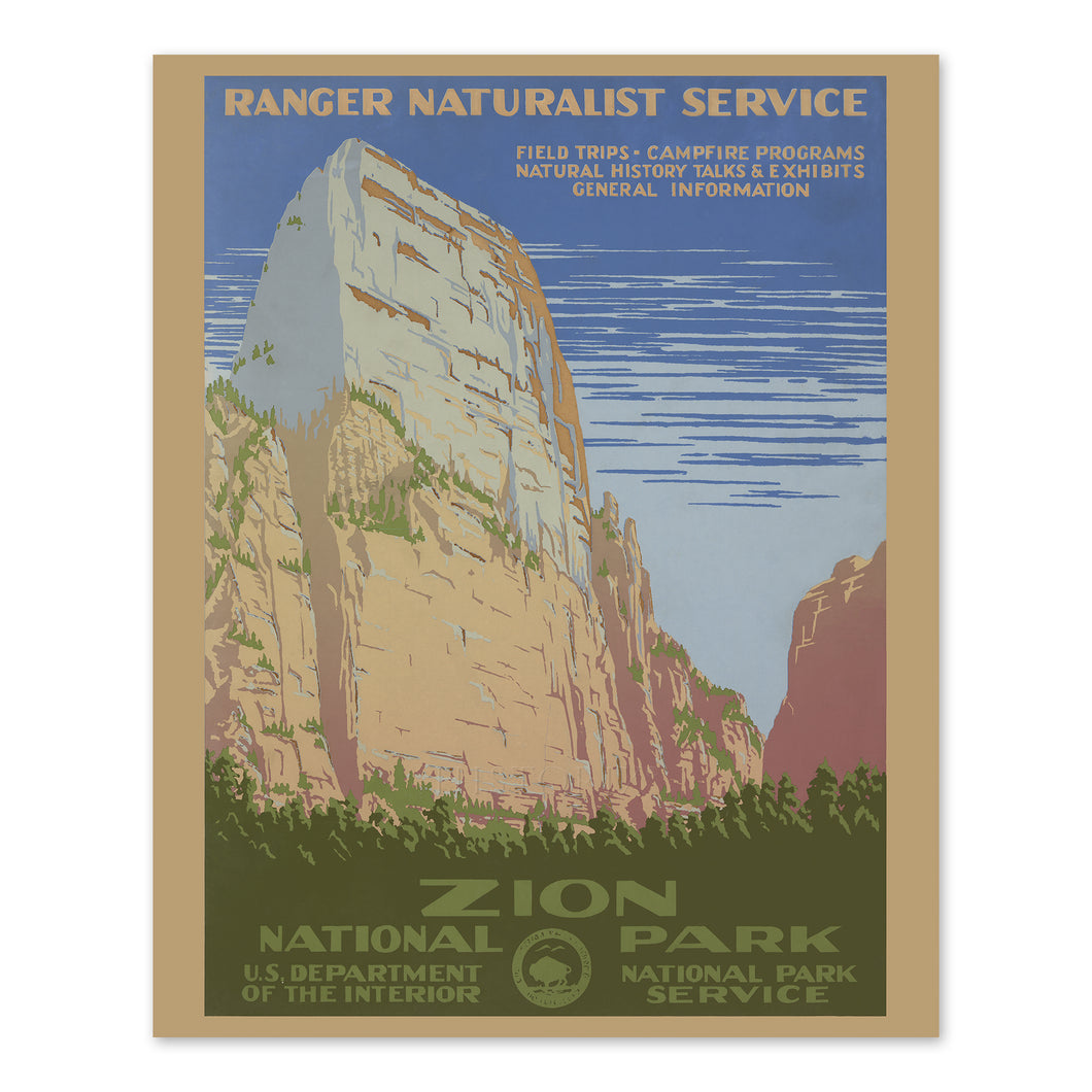 Digitally Restored and Enhanced 1938 Zion National Park Travel Poster - Vintage Zion National Park Poster Print Ranger Naturalist Service Wall Art Poster