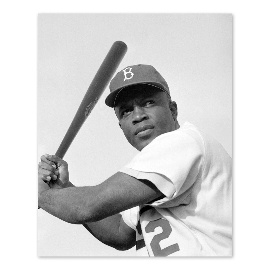 Digitally Restored and Enhanced 1954 Jackie Robinson Baseball Player Photo Print - Old MLB Brooklyn Dodgers Player Jackie Robinson Print Photo Wall Art