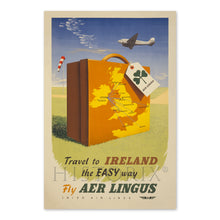 Load image into Gallery viewer, Digitally Restored and Enhanced 1950 Travel to Ireland the Easy Way Poster Print - Restored Fly Aer Lingus Irish Air Lines Travel Poster of Ireland
