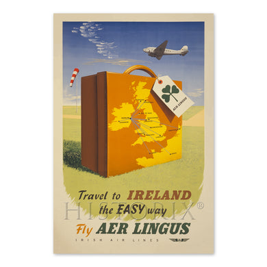 Digitally Restored and Enhanced 1950 Travel to Ireland the Easy Way Poster Print - Restored Fly Aer Lingus Irish Air Lines Travel Poster of Ireland