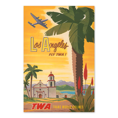 Digitally Restored and Enhanced 1950 Los Angeles Travel Poster Print - Vintage Airline Poster Fly TWA Los Angeles California Poster Wall Art by Bob Smith