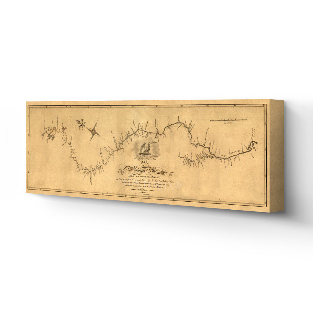 Digitally Restored and Enhanced 1811 Mississippi River Map Canvas - Canvas Wrap Vintage Wall Map of Mississippi River - Historic Mississippi Poster - Old Mississippi Map From Source To Missouri Mouth