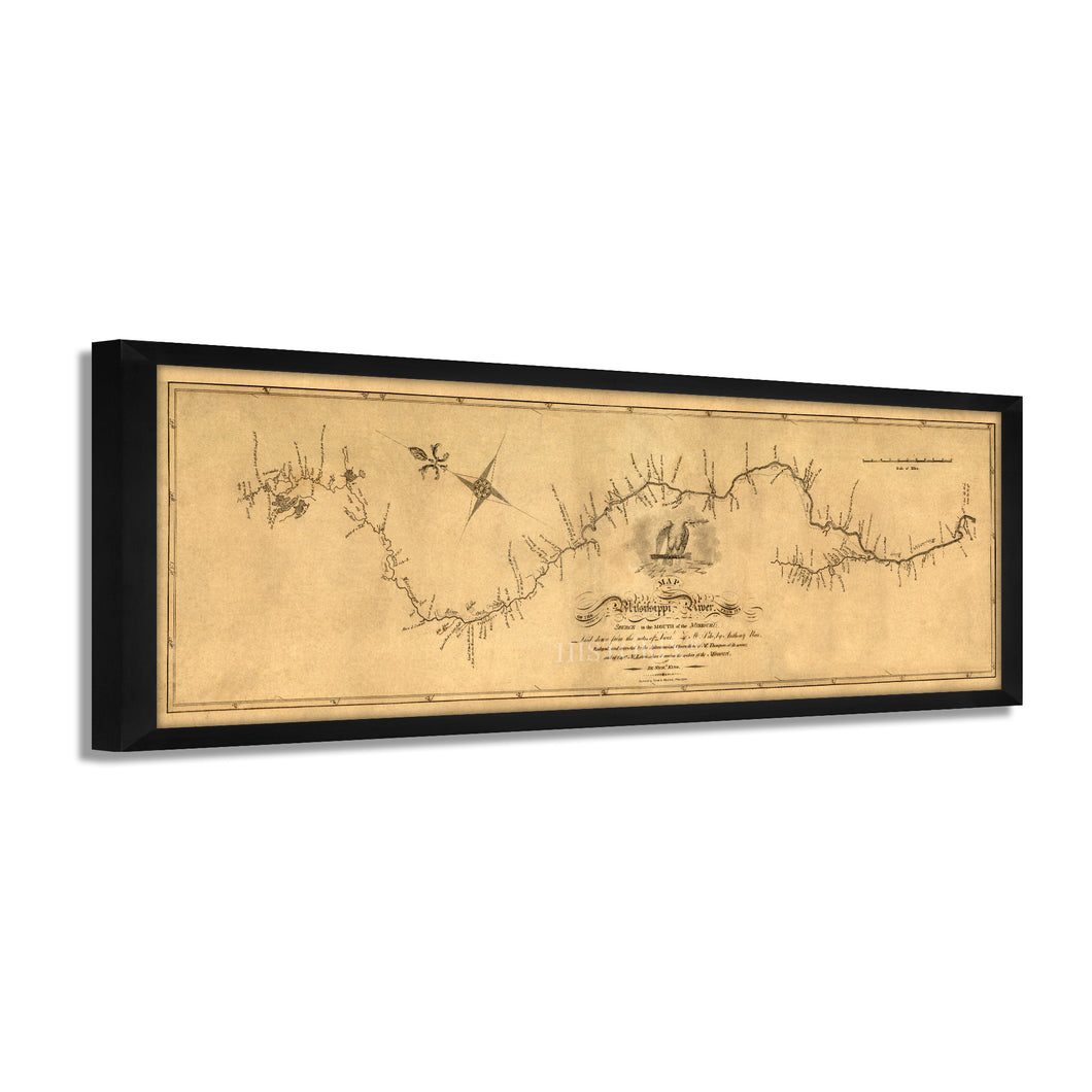 Digitally Restored and Enhanced 1811 Mississippi River Map - Framed Vintage Map of The Mississippi River - Old Wall Map of Mississippi Poster - Restored Mississippi Map Print