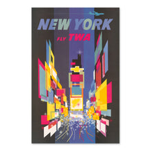 Cargar imagen en el visor de la galería, Digitally Restored and Enhanced 1956 New York Travel Poster Print - Vintage Airline Poster Fly TWA Abstract Times Square New York Wall Art by David Klein
