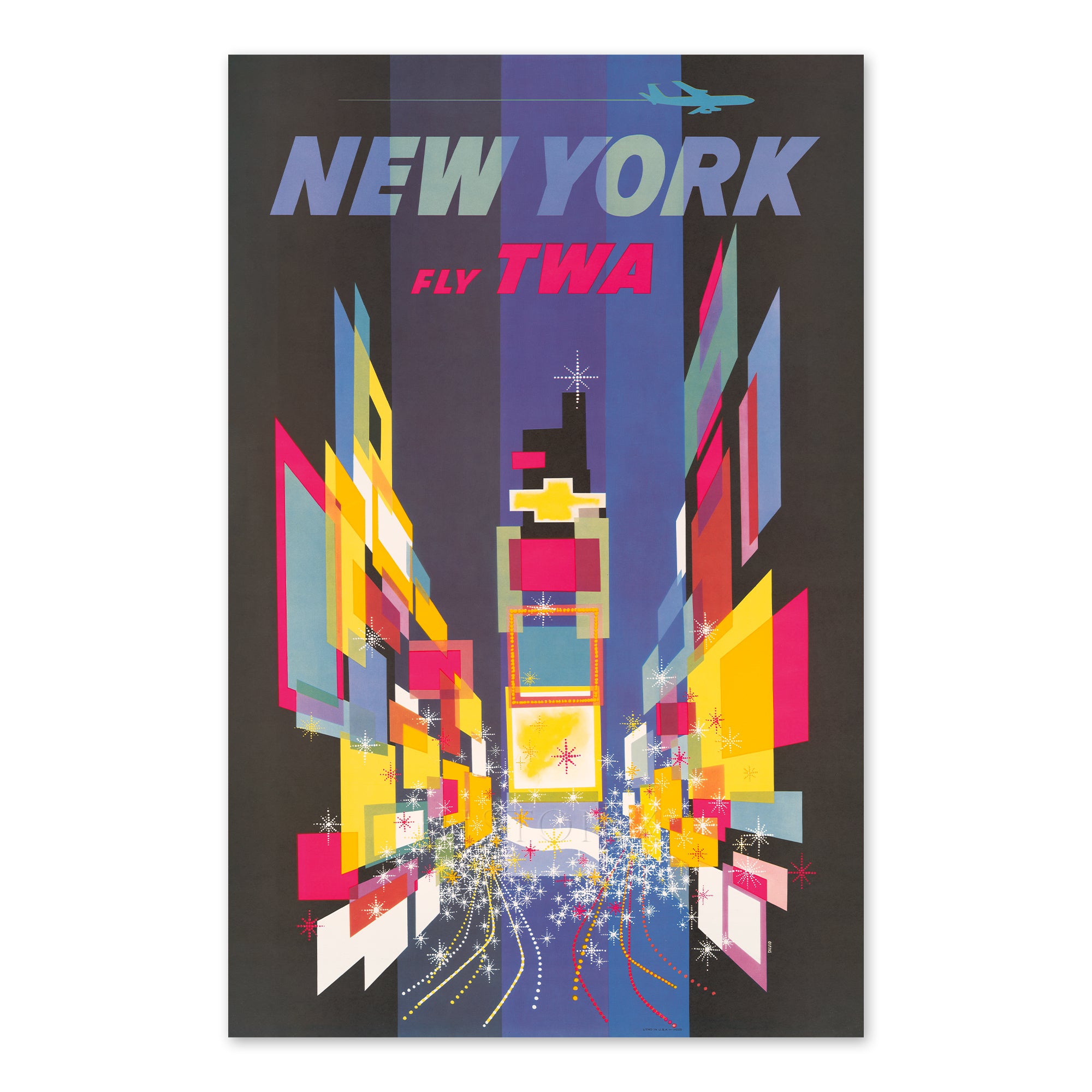1956 New York Fly TWA Airline Travel Poster Print Wall Art