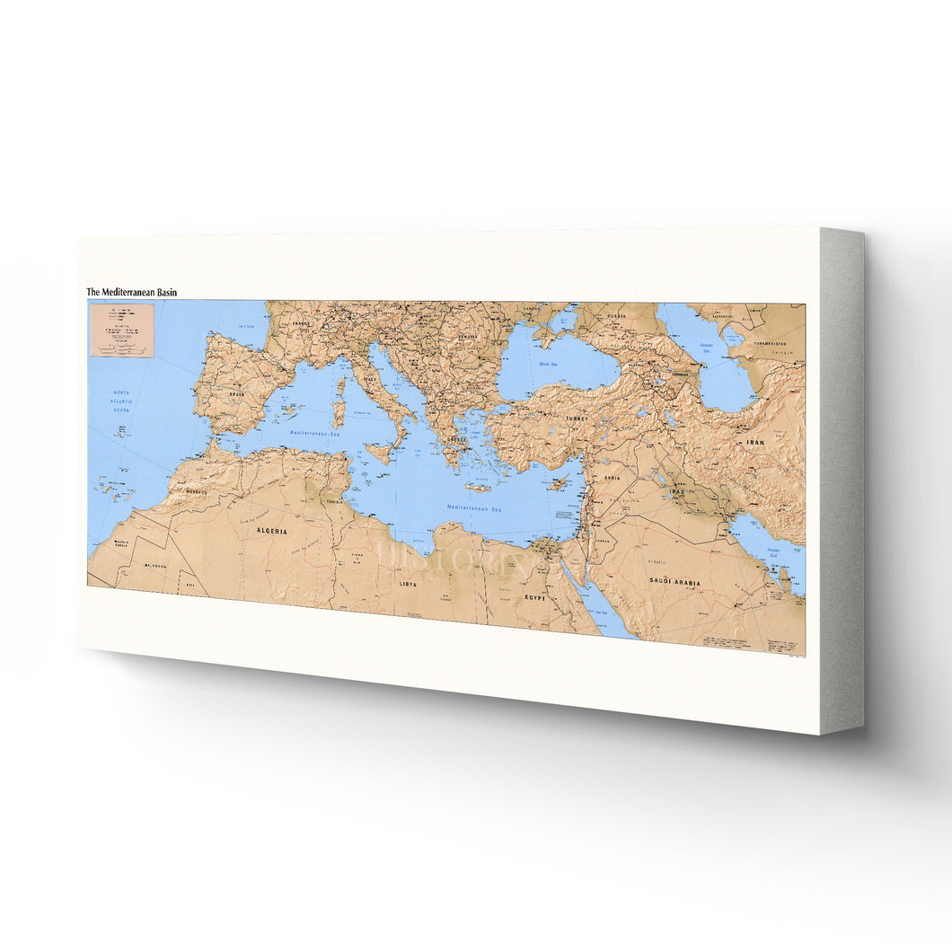 Digitally Restored and Enhanced 1998 Mediterranean Map Canvas Art - Canvas Wrap Vintage Map of Mediterranean Poster - Old Mediterranean Wall Art - Historic Mediterranean Basin Map Print