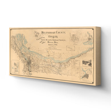 Digitally Restored and Enhanced 1889 Multnomah County Map Canvas Art - Canvas Wrap Vintage Multnomah - History Map of Multnomah County Oregon - Old Multnomah County Oregon Map Wall Art Poster