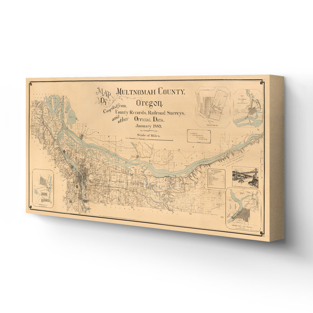 Digitally Restored and Enhanced 1889 Multnomah County Map Canvas Art - Canvas Wrap Vintage Multnomah - History Map of Multnomah County Oregon - Old Multnomah County Oregon Map Wall Art Poster