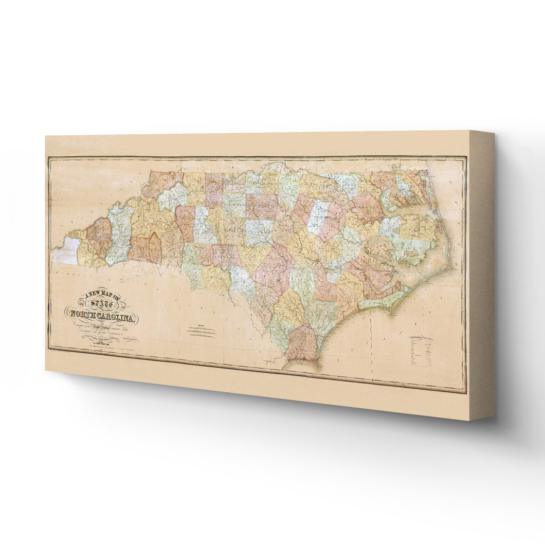 Digitally Restored and Enhanced 1833 North Carolina Map Canvas - Canvas Wrap Vintage North Carolina Map Print - Restored NC Map Poster - Old State of North Carolina Wall Art - Restored NC State Map