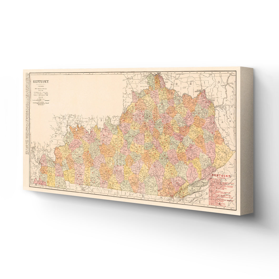Digitally Restored and Enhanced 1905 Kentucky Map Canvas Art - Canvas Wrap Vintage Map of Kentucky Poster - Old Kentucky State Map Print - Historic Kentucky Wall Art - Restored KY Map Print