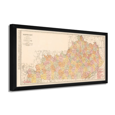 Digitally Restored and Enhanced 1905 Kentucky Map Poster - Framed Vintage State Map of Kentucky - Old Map of Kentucky Wall Art - Restored KY Map - Historic Kentucky State Map Print