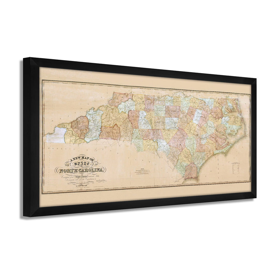 Digitally Restored and Enhanced 1833 North Carolina Map Print - Framed Vintage North Carolina Wall Art - Old NC Map Poster - Historic Map of NC Poster - Map of North Carolina State