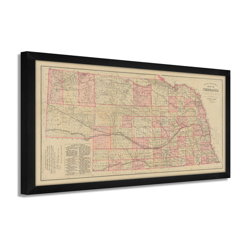 Digitally Restored and Enhanced 1885 Nebraska Map Poster - Framed Vintage Nebraska Wall Art - History of Nebraska State Map - Restored Nebraska Poster - Topographical Map of Nebraska