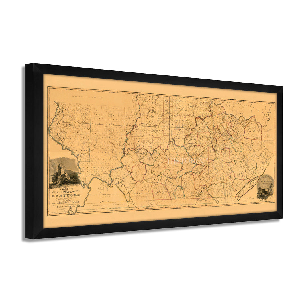 Digitally Restored and Enhanced 1818 Kentucky State Map - Framed Vintage Map of Kentucky Poster - Historic Kentucky Map - Restored State Map of Kentucky Wall Art from Actual Survey