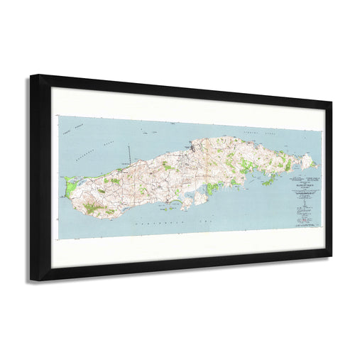 Digitally Restored and Enhanced 1951 Island of Vieques Map Print - Framed Vintage Mapa de Puerto Rico Wall Art - Old Topographic Map of the Island of Vieques Puerto Rico Poster