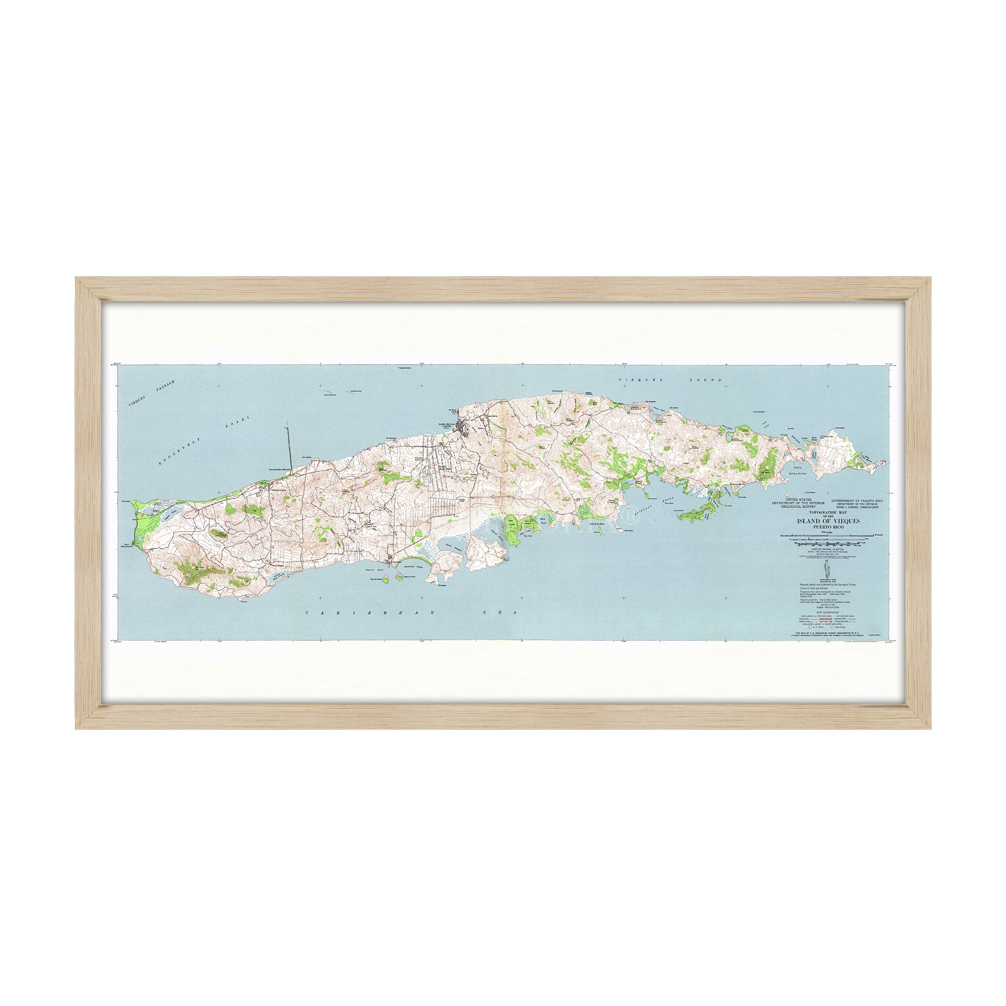 Vieques Island - 1943 - shops Nautical Chart Print