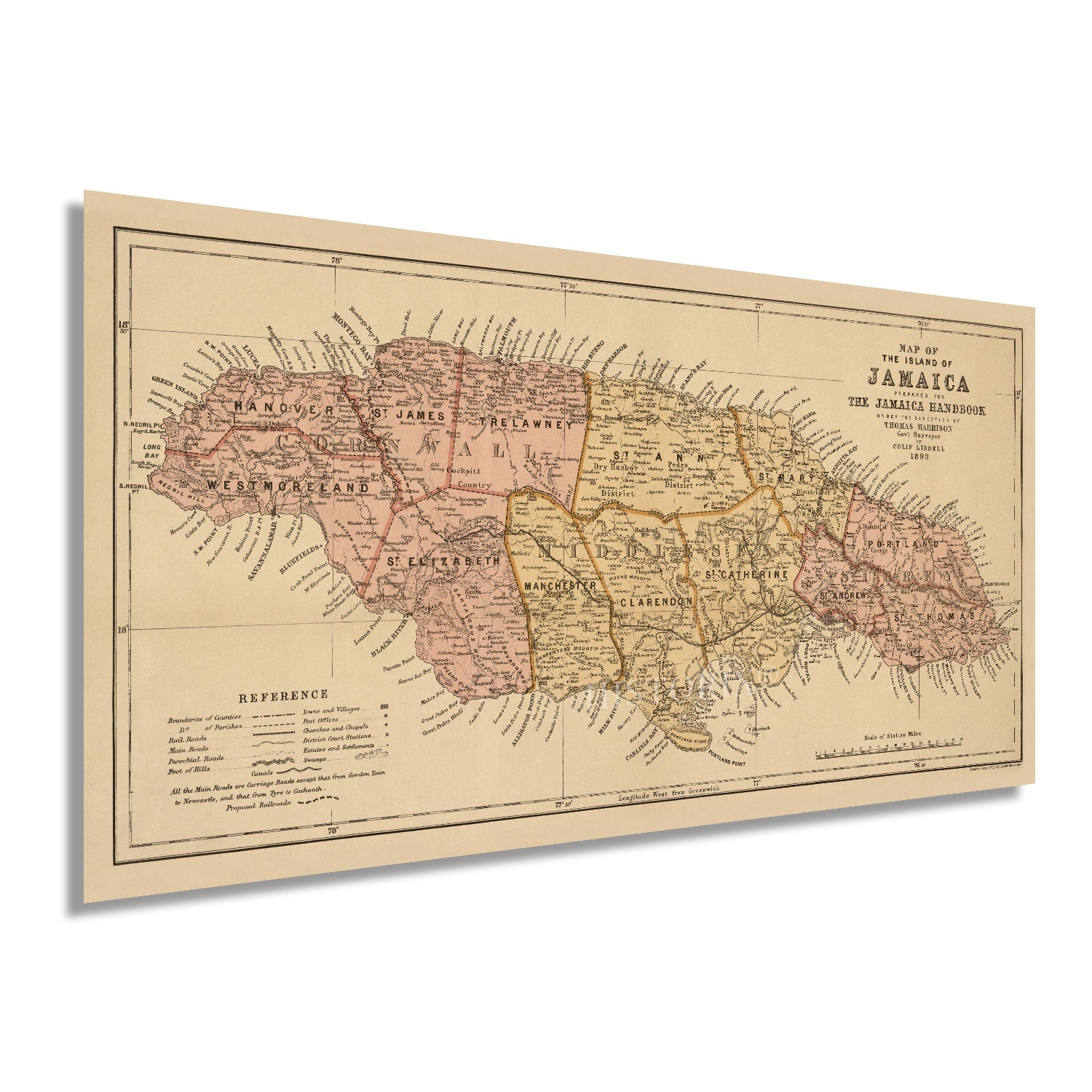 1893 Map of the Island of Jamaica Caribbean Region Wall Art Print