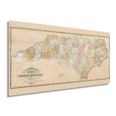 Digitally Restored and Enhanced 1833 North Carolina State Map - North Carolina Vintage Map Constructed from Actual Surveys - NC Wall Art - North Carolina Map Wall Decor - North Carolina Poster