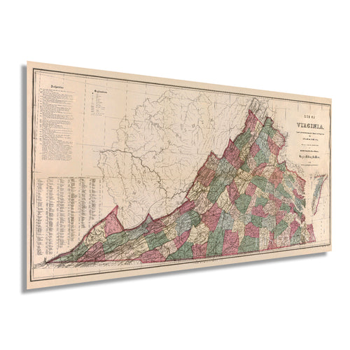 Digitally Restored and Enhanced 1871 State Map of Virginia - Vintage Map Wall Art - Vintage Virginia Map with Population of Cities, Towns and Townships - Virginia Wall Map - Virginia Decor