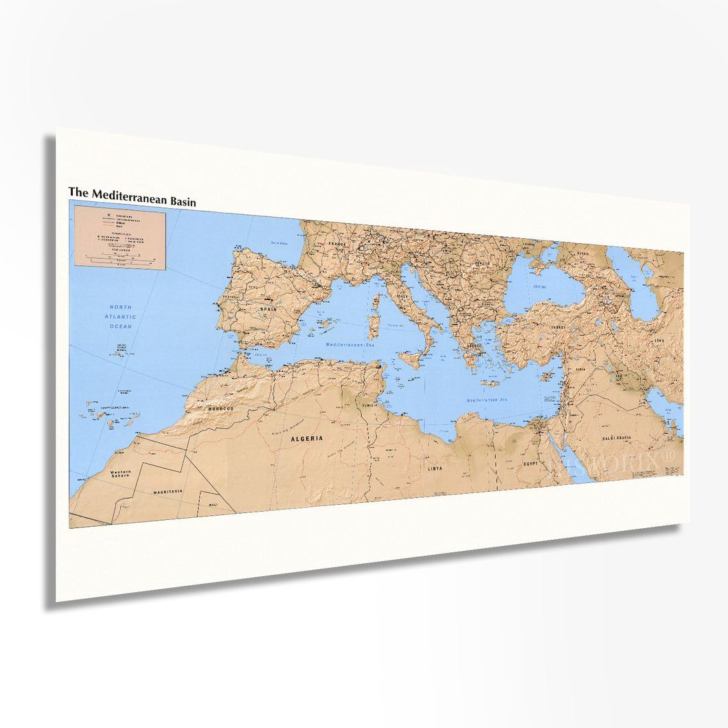 Digitally Restored and Enhanced 1998 Mediterranean Basin Map - Map of the Mediterranean Region - Mediterranean Sea Map - Mediterranean Map Poster Print
