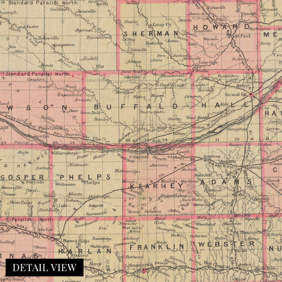 1885 Topographical Map of Nebraska United States Wall Art Print ...