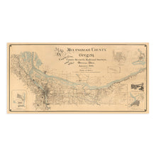 Load image into Gallery viewer, Digitally Restored and Enhanced 1889 Map of Multnomah County Oregon - Vintage Map Wall Art - Multnomah County Portland Oregon Map showing Lot Lines, Landowners, Schools, Churches, Post Offices
