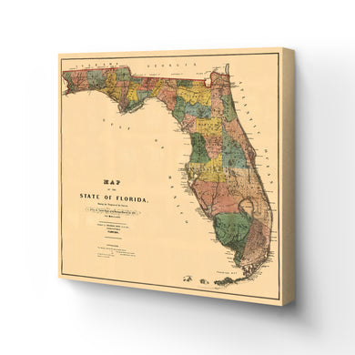 Digitally Restored and Enhanced 1856 Florida Map Canvas -Canvas Wrap Vintage Florida Map Wall Art - History Map of Florida State - Old Florida Poster Showing Progress of Surveys From Annual Report Wall Art