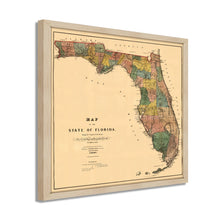 Cargar imagen en el visor de la galería, Digitally Restored and Enhanced 1856 Map of Florida State Poster - White Framed Vintage Florida Map Wall Art - Old State of Florida Poster - Framed Florida Map Showing Progress of Surveys
