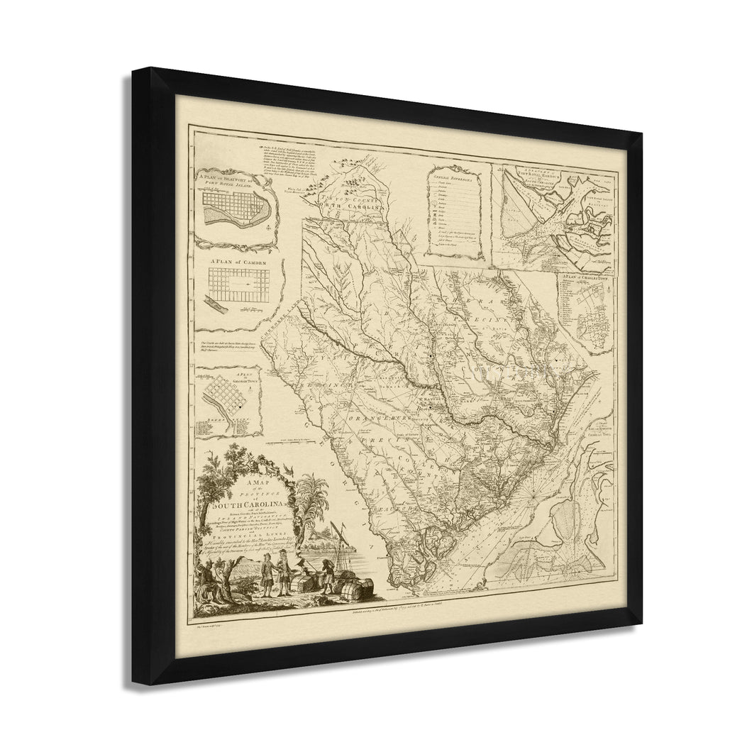 Digitally Restored and Enhanced 1773 South Carolina Map - Framed Vintage South Carolina State Map - Old Wall Map of South Carolina Poster - Province of South Carolina Wall Art