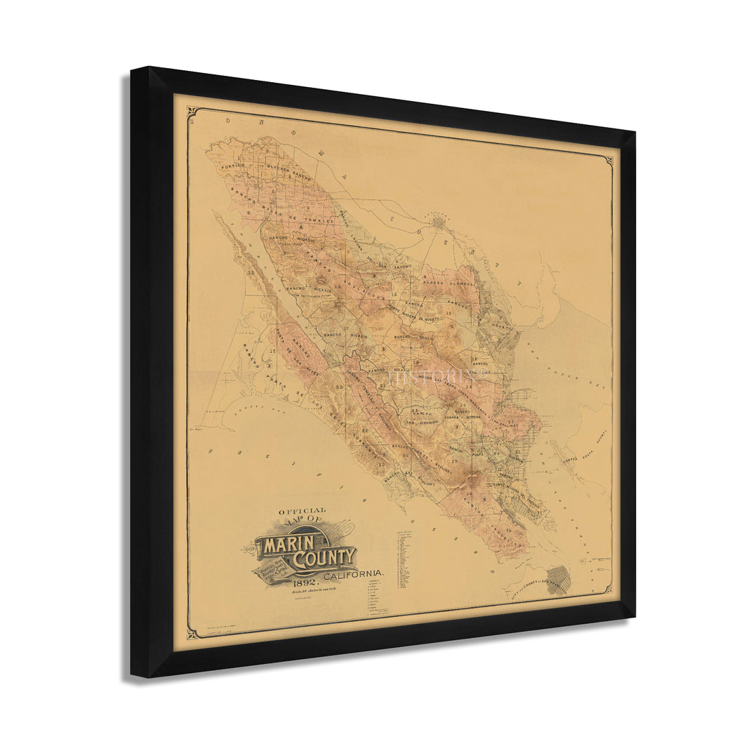 Digitally Restored and Enhanced 1892 Map of Marin County - Framed Vintage Marin County Poster - Old Marin California Map Poster