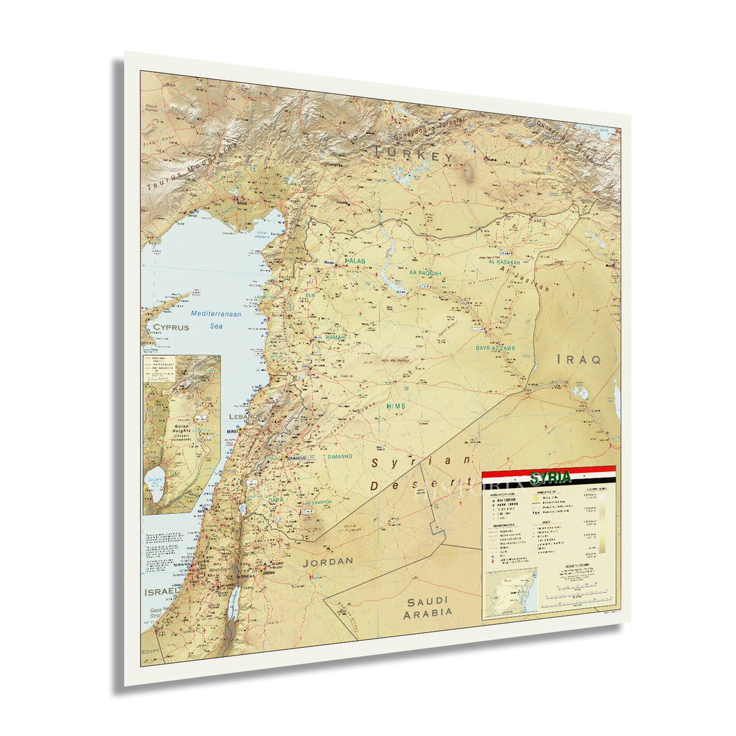 Digitally Restored and Enhanced 2004 Syria Map Poster - Map of Syria Wall Art - Syrian Arab Republic West Asia Map Print - Map of Damascus Syria