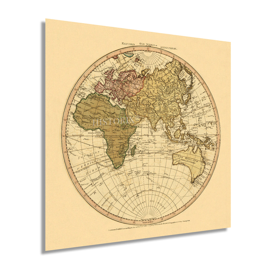 1786 Cartel del mapa del mundo antiguo del hemisferio oriental - Arte de la pared del mapa del mundo del hemisferio oriental vintage - Mapa del mundo del hemisferio oriental antiguo