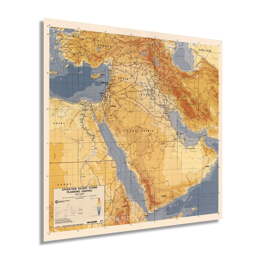 Digitally Restored and Enhanced 1991 Operation Desert Storm Map - Operation Desert Storm Planning Graphic - Middle East Map - Persian Gulf War Map - Iraq Kuwait Saudi Arabia Map - Desert Storm Poster