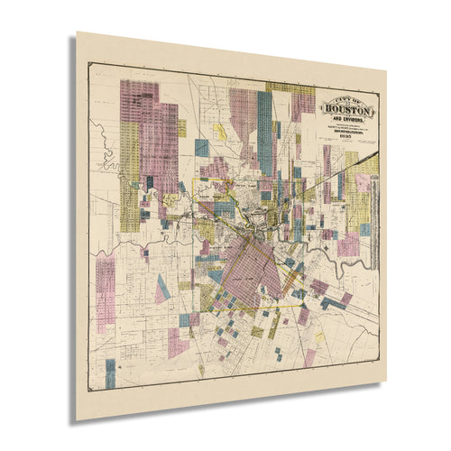 Digitally Restored and Enhanced 1895 Houston City Map - Inch Houston Texas Vintage Map - Old Map of Houston TX Wall Art - Restored Houston Wall Map of Texas - Historic City of Houston and Environs Map