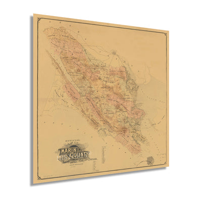 Digitally Restored and Enhanced 1892 Marin County Poster Map - Vintage Map of Marin County Wall Art - Old Marin California Map - Historic Marin County CA Map Showing Townships and Land Owners