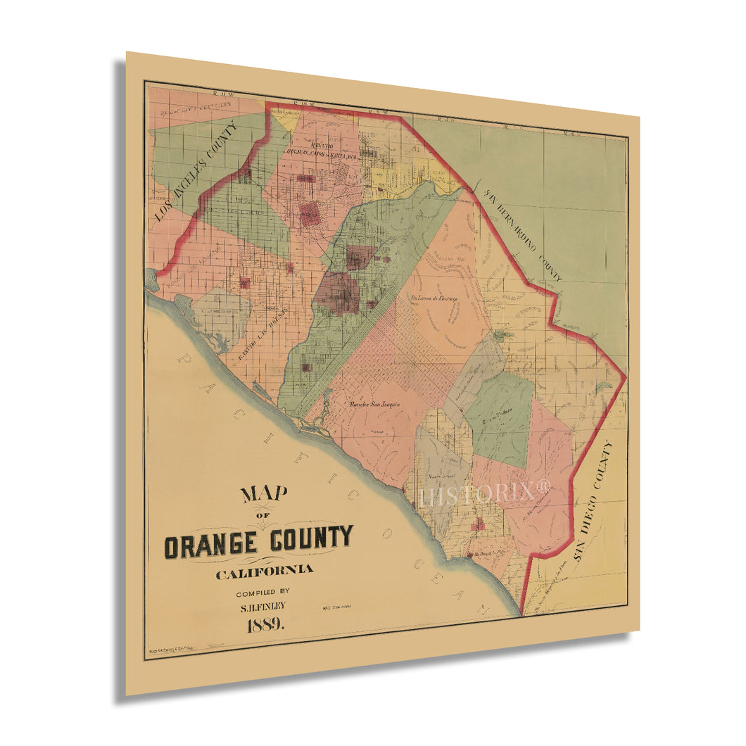 Digitally Restored and Enhanced 1889 Orange County California Map Poster - Orange County Map of California Wall Art - History Map of Orange County CA