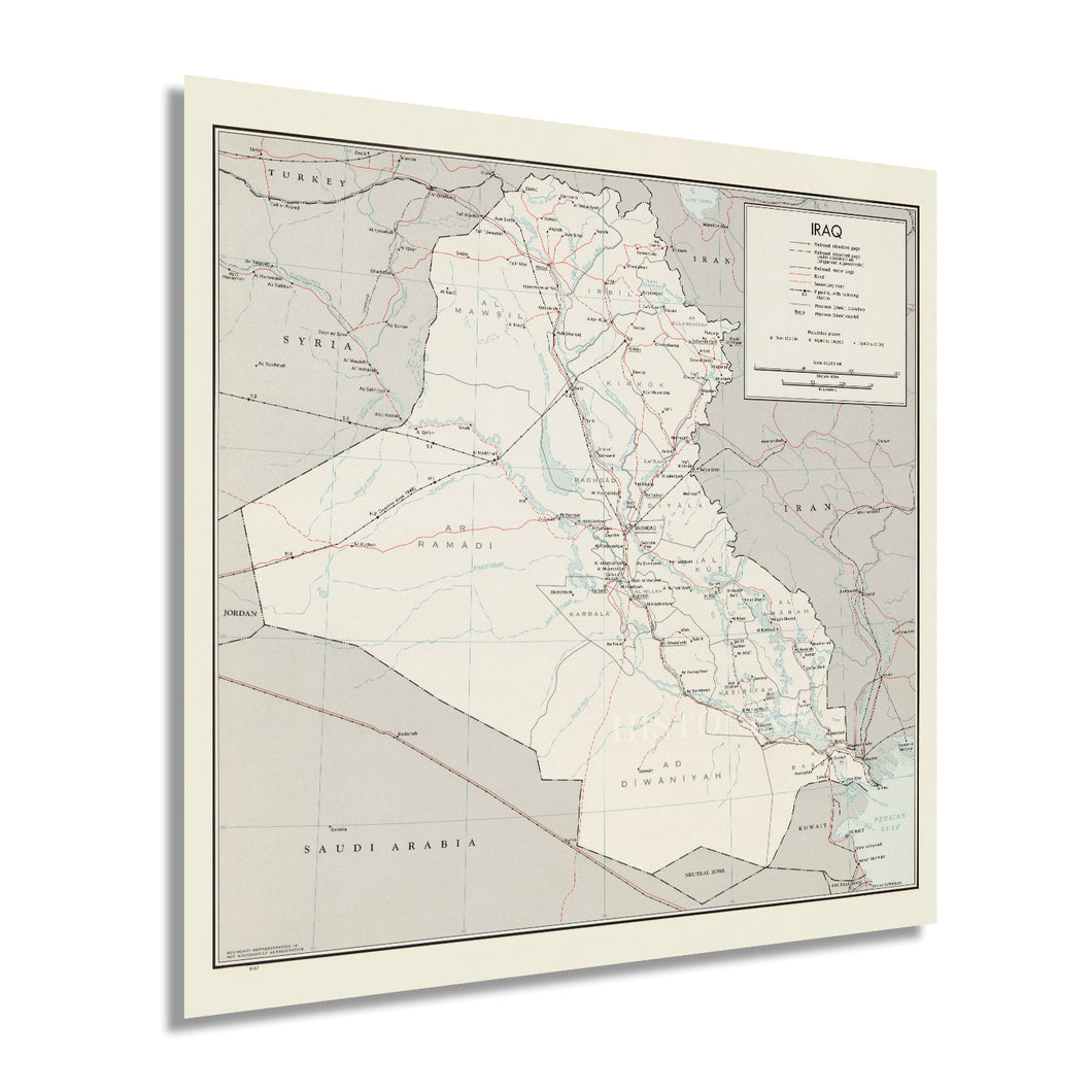 Digitally Restored and Enhanced 1967 Iraq Map Poster - Vintage Map of Iraq Wall Art - Republic of Iraq Map History Showing International Boundaries