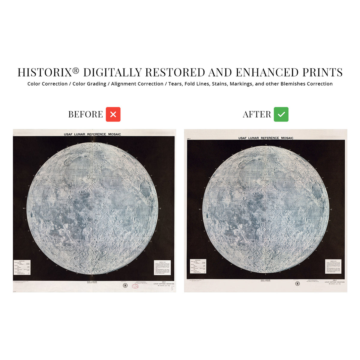 1966 USAF Lunar Reference Mosaic Moon Map Wall Art Print – Historic Prints