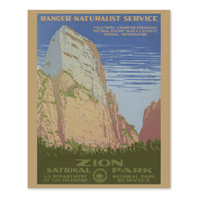 Load image into Gallery viewer, Digitally Restored and Enhanced 1938 Zion National Park Travel Poster - Vintage Zion National Park Poster Print Ranger Naturalist Service Wall Art Poster
