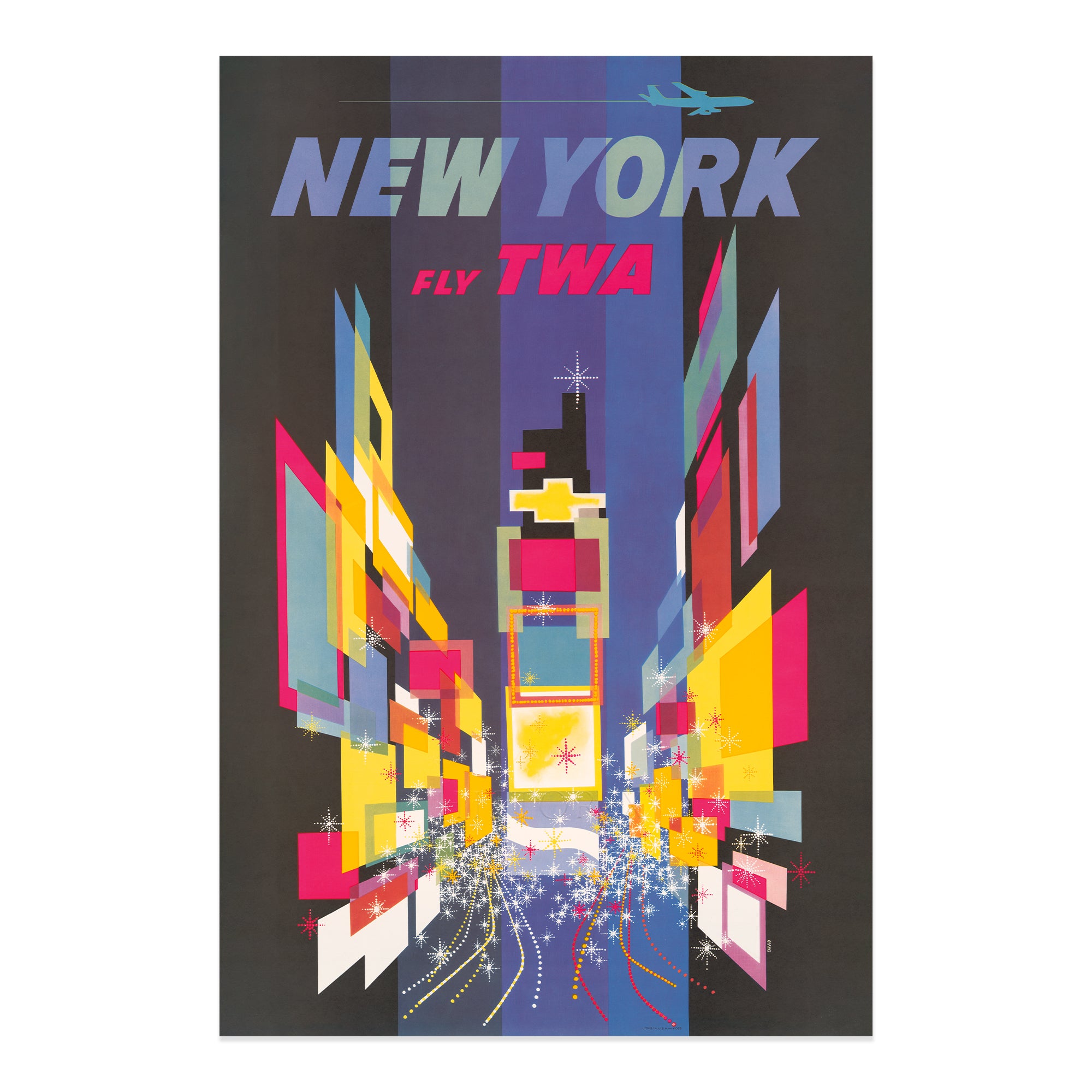 1956 New York Fly TWA Airline Travel Poster Print Wall Art