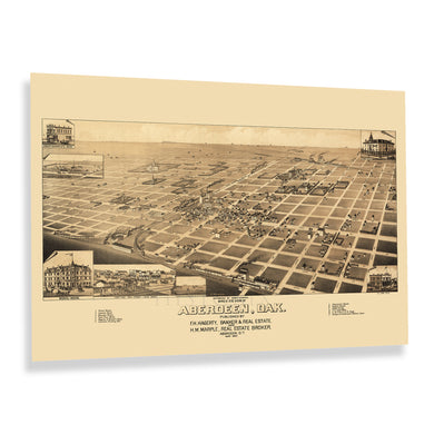 Digitally Restored and Enhanced 1883 Aberdeen South Dakota Map Print - Old Bird's Eye View Map of Aberdeen City South Dakota State Wall Art Poster