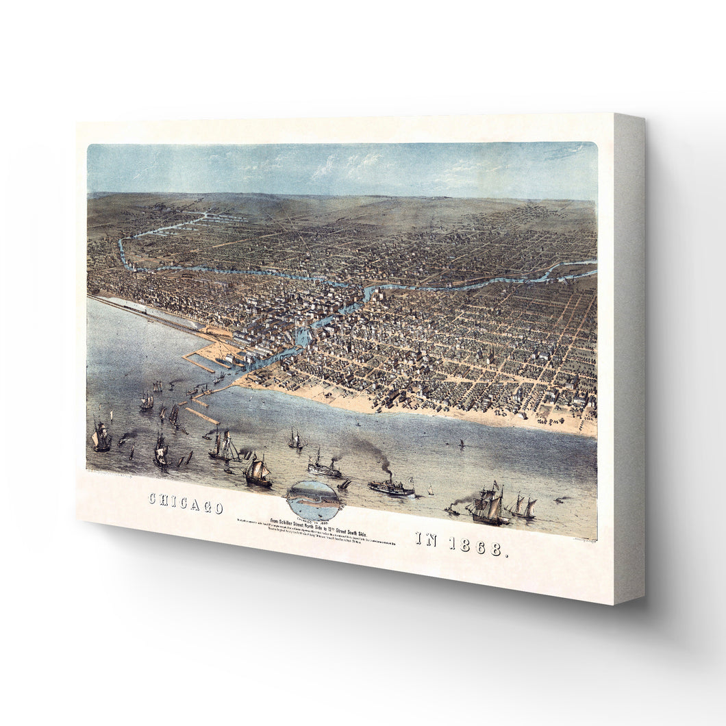 Digitally Restored and Enhanced 1868 Chicago Map Canvas - Canvas Wrap Vintage Chicago Wall Art - History Map of Chicago Poster - Old Chicago Map Wall Art - Chicago Map Poster from Schiller Street
