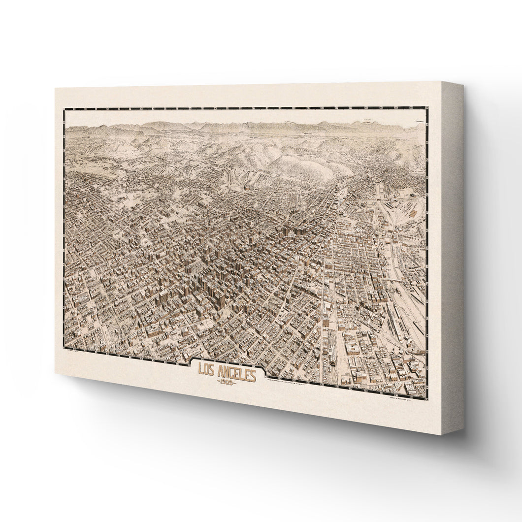 Digitally Restored and Enhanced 1909 Los Angeles Canvas Art - Canvas Wrap Vintage Map of Los Angeles California - Old Los Angeles City Map Print - City & Suburban Street Map of Los Angeles Wall Art